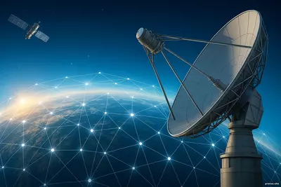 Космическая связь и глобальный интернет небо, наполненное сигналами