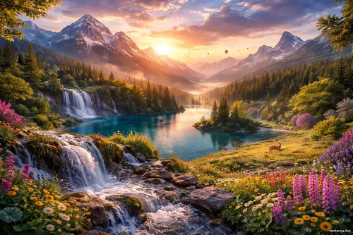 Широкоформатний яскравий природний пейзаж із бірюзовим озером