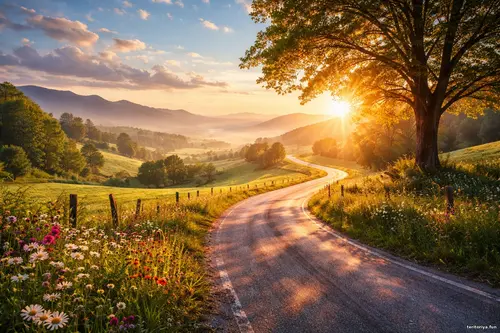 Дороги та напрямки - Мить, що лишилась Звивиста сонячна дорога серед квітучих полів, дерев і м’яких пагорбів