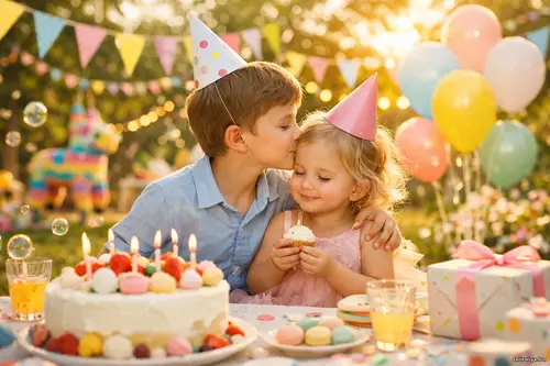 Святкові дні - Мить, що лишилась Двоє дітей на святковій вечірці в теплих променях сонця