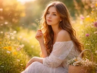 Портрет дівчини у світлій сукні серед польових квітів