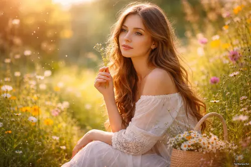 Портрети настрою - Мить, що лишилась Портрет дівчини у світлій сукні серед польових квітів