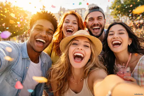 Кадр дня: п’ятеро друзів сміються й роблять селфі на вулиці