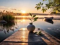 Мінімалізм у кадрі - Кадр дня Мінімалістичний світанковий пейзаж: біла ваза з гілкою