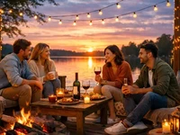 Четверо друзів відпочивають і розмовляють на дерев’яній терасі