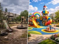 До/після: занедбаний дитячий майданчик поруч із оновленим яскравим
