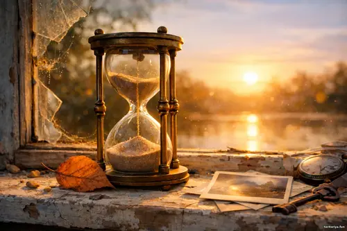 Старовинний пісочний годинник на потрісканому підвіконні