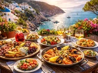 Широкоформатна сцена з яскравим середземноморським узбережжям