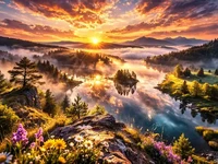 Кадр дня: світанок над туманним озером, золоті промені крізь серпанок