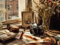 Плівка / ретро-кадри - Світло і тінь Ретро-натюрморт із плівковим фотоапаратом, фотоплівкою