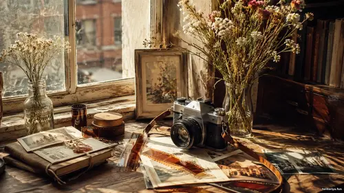 Плівка / ретро-кадри - Світло і тінь Ретро-натюрморт із плівковим фотоапаратом, фотоплівкою