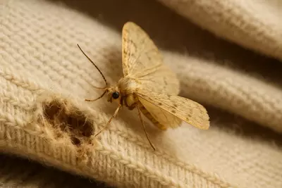 прячущаяся в складках ткани, поедает волокна, нарушая структуру одежды